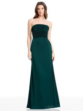 new Dress the Population Kinley Accordion Pleat Strapless Evening Gown in Pine